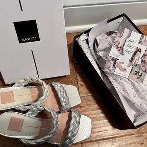 New - Dolce Vita Paily Braided Two-Band City Sandals - Silver Metallic